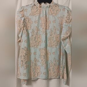 NWOT Main Strip Elegant Lace Women's Top in Cream and Blue Size S